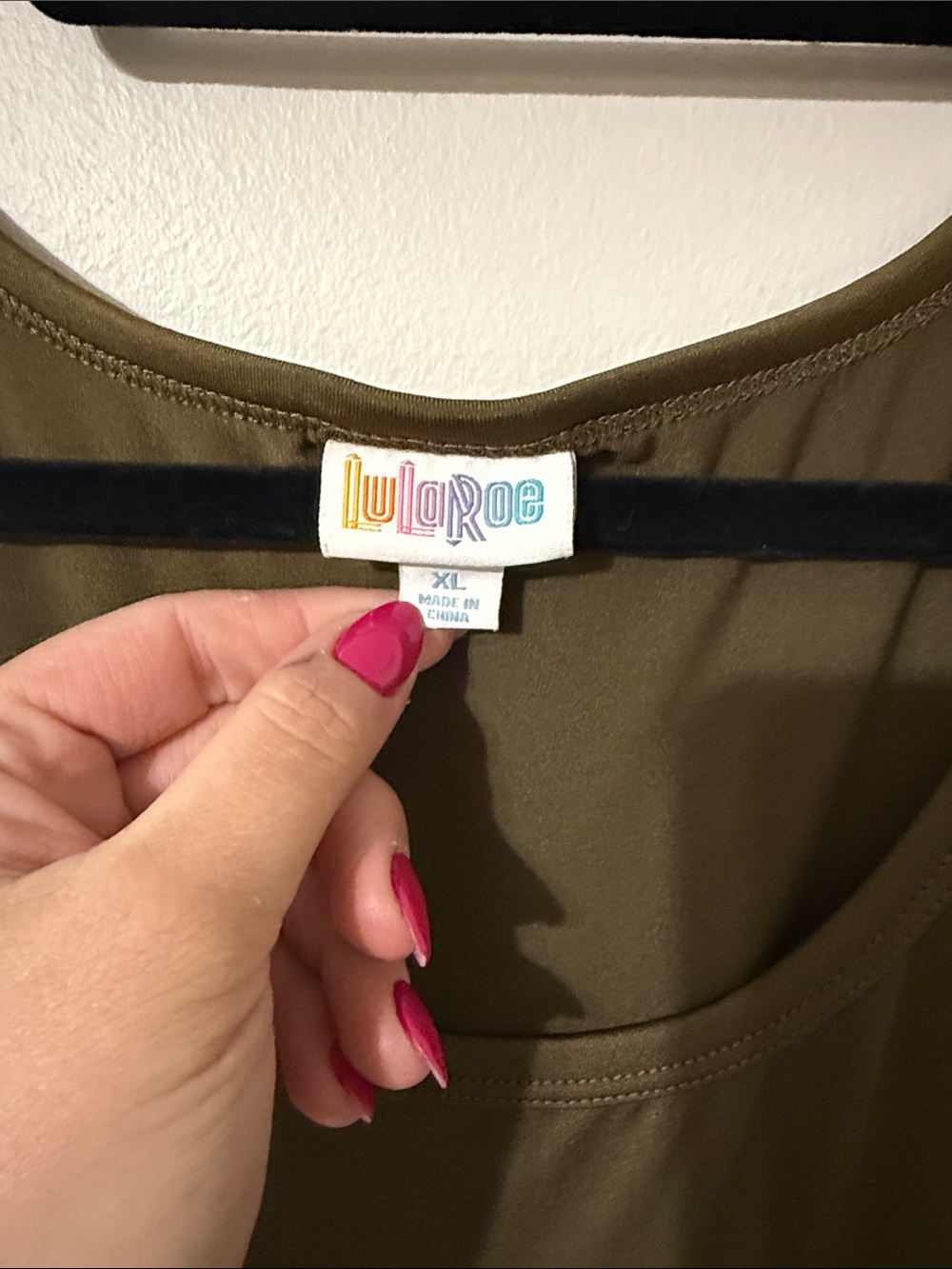 LuLaRoe Olive Green Colorblock High-Low Midi Dress with Cream and Brown Panels - Picture 2 of 5